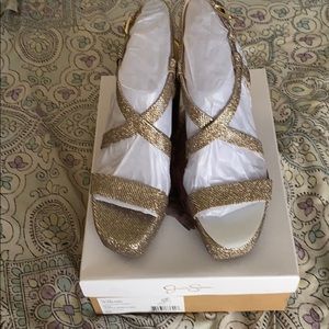 Jessica Simpson gold sparkly wedge